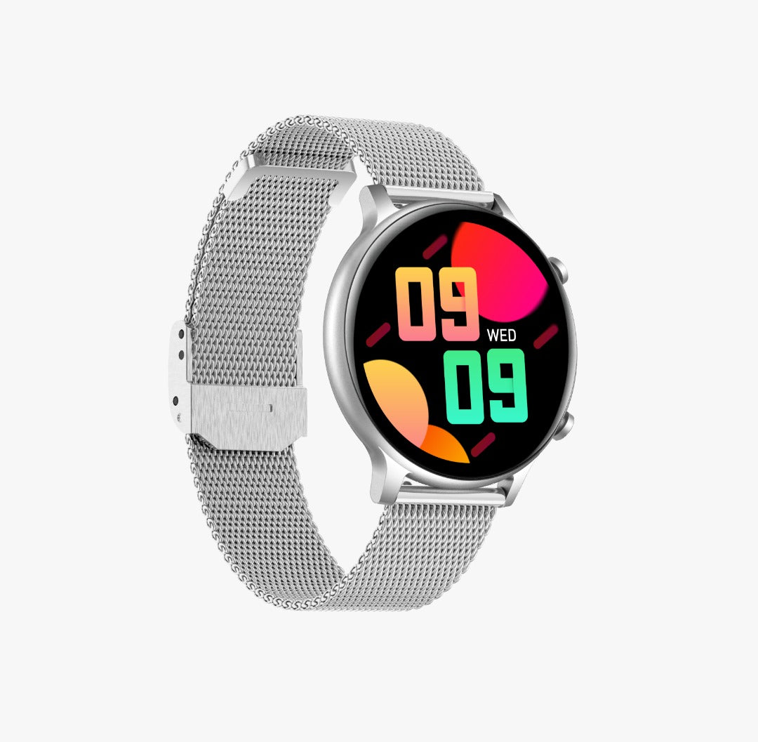 Ceas SmartWatch Versa idealStore, Dimensiunea Ecran 1.32 inch, Rezistent la Apa, Bluetooth, Monitor Ritm Cardiac, Tesiune Arteriala, Oxigen din Sange, Notificari Apeluri, Multi Sport, Compatibil iOS si Android, Silver
