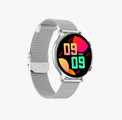 Ceas SmartWatch Versa idealStore, Dimensiunea Ecran 1.32 inch, Rezistent la Apa, Bluetooth, Monitor Ritm Cardiac, Tesiune Arteriala, Oxigen din Sange, Notificari Apeluri, Multi Sport, Compatibil iOS si Android, Silver