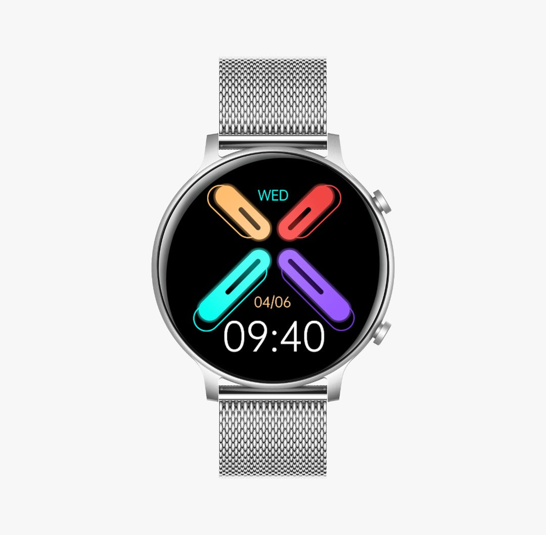 Ceas SmartWatch Versa idealStore, Dimensiunea Ecran 1.32 inch, Rezistent la Apa, Bluetooth, Monitor Ritm Cardiac, Tesiune Arteriala, Oxigen din Sange, Notificari Apeluri, Multi Sport, Compatibil iOS si Android, Silver