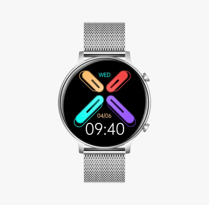 Ceas SmartWatch Versa idealStore, Dimensiunea Ecran 1.32 inch, Rezistent la Apa, Bluetooth, Monitor Ritm Cardiac, Tesiune Arteriala, Oxigen din Sange, Notificari Apeluri, Multi Sport, Compatibil iOS si Android, Silver