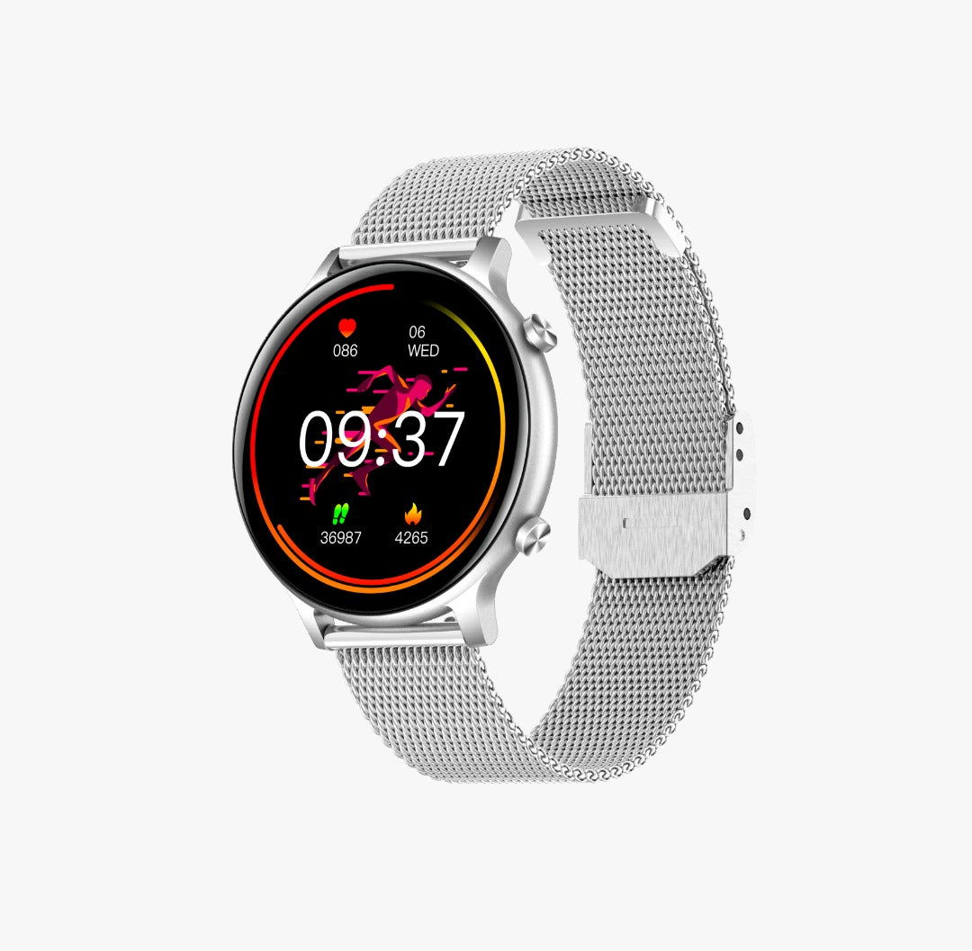 Ceas SmartWatch Versa idealStore, Dimensiunea Ecran 1.32 inch, Rezistent la Apa, Bluetooth, Monitor Ritm Cardiac, Tesiune Arteriala, Oxigen din Sange, Notificari Apeluri, Multi Sport, Compatibil iOS si Android, Silver