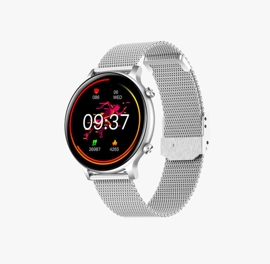 Ceas SmartWatch Versa idealStore, Dimensiunea Ecran 1.32 inch, Rezistent la Apa, Bluetooth, Monitor Ritm Cardiac, Tesiune Arteriala, Oxigen din Sange, Notificari Apeluri, Multi Sport, Compatibil iOS si Android, Silver