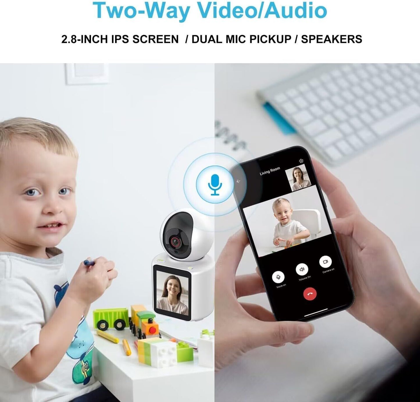 Baby Monitor si Camera de Supraveghere idealSTORE, Apel Video, Rotire, Monitorizare pe Telefon, Activare la Miscare si Sunete, Functie de Apel, Apelare Vocala, Microfon si Difuzor Incorporat, Video bidirectional, pentru Copii si Varstnici, Full HD 1080P