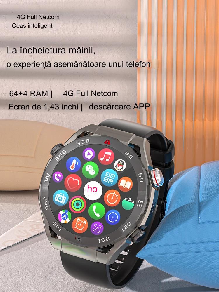 Ceas Smartwatch idealSTORE ViperWatch, cu SIM, Apel, Apel Video, Navigatie GPS, 4G, WiFi Camera 5 Mpx, Sistem Operarare Android, Aplicatii Sociale, Memorie 16 GB, Ritm Cardiac, Oxigen Sange, Tensiune Arteriala, Carcasa din Fibra de Carbon