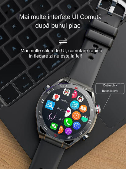 Ceas Smartwatch idealSTORE ViperWatch, cu SIM, Apel, Apel Video, Navigatie GPS, 4G, WiFi Camera 5 Mpx, Sistem Operarare Android, Aplicatii Sociale, Memorie 16 GB, Ritm Cardiac, Oxigen Sange, Tensiune Arteriala, Carcasa din Fibra de Carbon