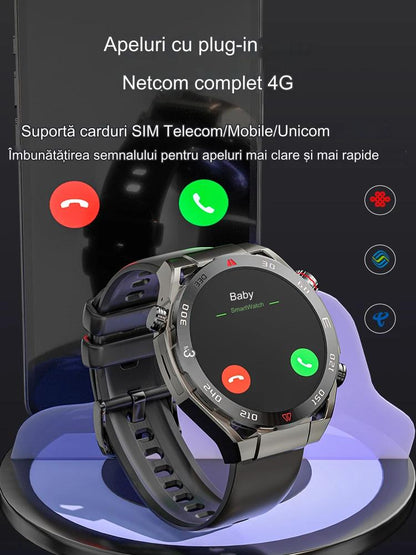 Ceas Smartwatch idealSTORE ViperWatch, cu SIM, Apel, Apel Video, Navigatie GPS, 4G, WiFi Camera 5 Mpx, Sistem Operarare Android, Aplicatii Sociale, Memorie 16 GB, Ritm Cardiac, Oxigen Sange, Tensiune Arteriala, Carcasa din Fibra de Carbon