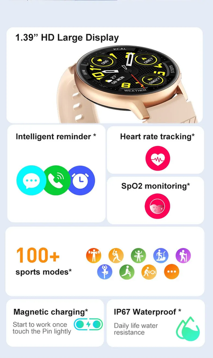 Ceas SmartWatch VisionStyle idealSTORE, Ecran Full Touch1, 39 inch, Android/IOS, Bluetooth, Difuzor-Microfon, Apeluri, Mesaje Control Muzica-Foto, Monitorizare Somn, Ritm Cardiac, Tensiune Arteriala SpO2, Pedometru, Fitness Traker, IP67, Notificari