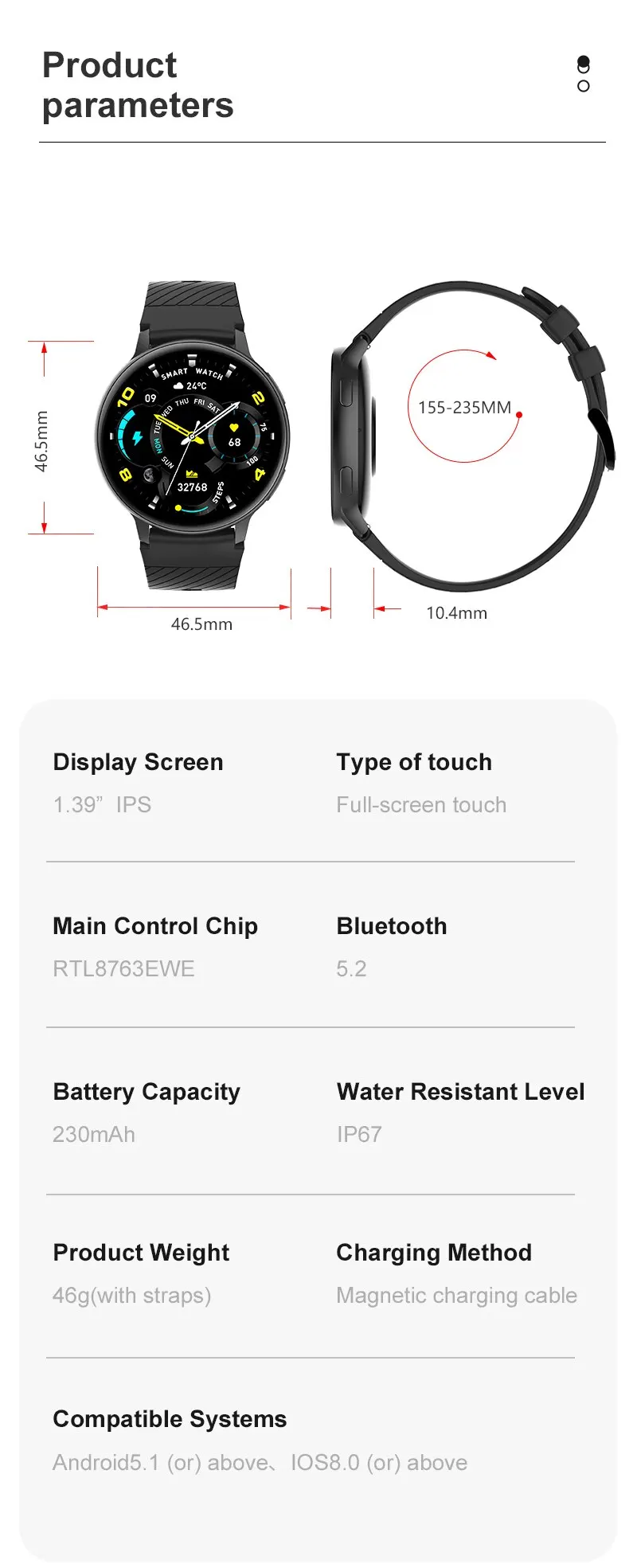 Ceas SmartWatch VisionStyle idealSTORE, Ecran Full Touch 1,39 inch, Android/IOS, Bluetooth, Difuzor-Microfon, Apeluri, Mesaje Control Muzica-Foto, Monitorizare Somn, Ritm Cardiac, Tensiune Arteriala SpO2, Pedometru, Fitness Traker, IP67, Notificari