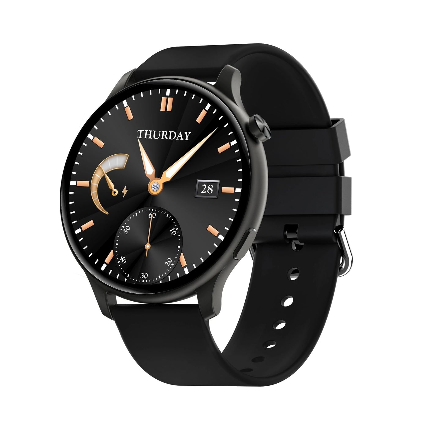 Smartwatch VIVA BLACK IdealStore Full HD, Ecran de 1.28 Inch cu rezolutie 240x240, Monitorizare tensiune arteriala si frecventa cardiaca, Rezistent la apa IP67, Preluare apeluri si mesaje Bluetooth, Mod multi-sport, Sistem de operare Android sau IOS