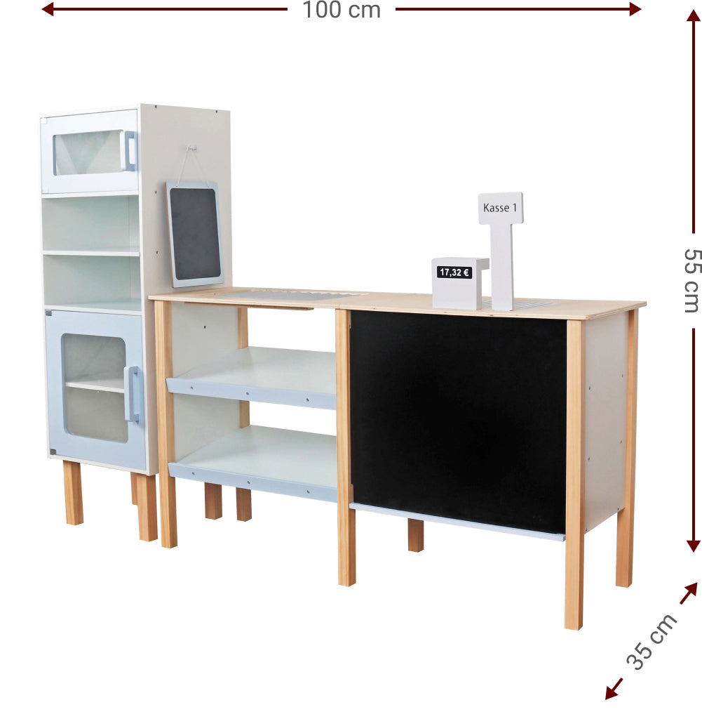 Magazin idealSTORE din Lemn, Joc de Rol, Stimuleaza Imaginatia, Pozitionarea Elementelor in Functie de Joc, Dezvolta Imaginatia, Comunicarea, Lucrul in Echipa, Vopsea Ecologica