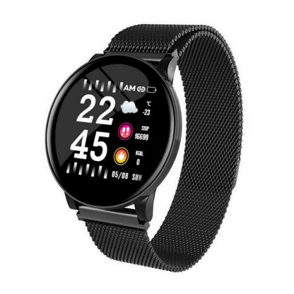 Ceas SmartWatch si Bratara Fitness Sport Fashion wear W8, Display 1.3 inch, Monitorizare pasi si distanta, Detectarea frecventei cardiace, Functie Anti-lost, Photo Control, Notificari apeluri/mesaje, Impermeabilitate IP67, Metalica Neagra
