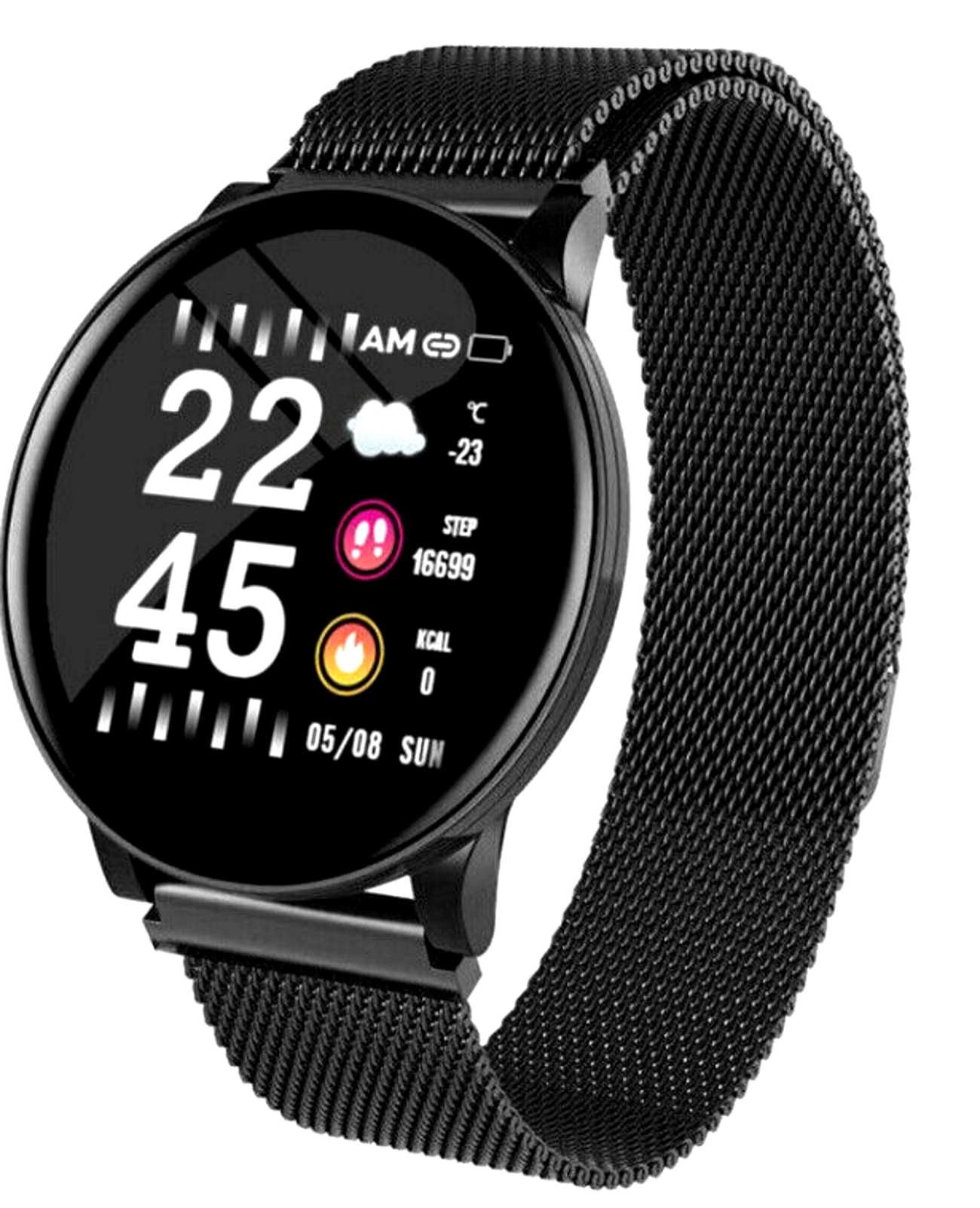 Ceas SmartWatch si Bratara Fitness SMART COLLECTION, Display 1.3 inch, Monitorizare pasi si distanta, Detectarea frecventei cardiace, Functie Anti-lost, Photo Control, Notificari apeluri/mesaje, Impermeabilitate IP67, Metalica Neagra