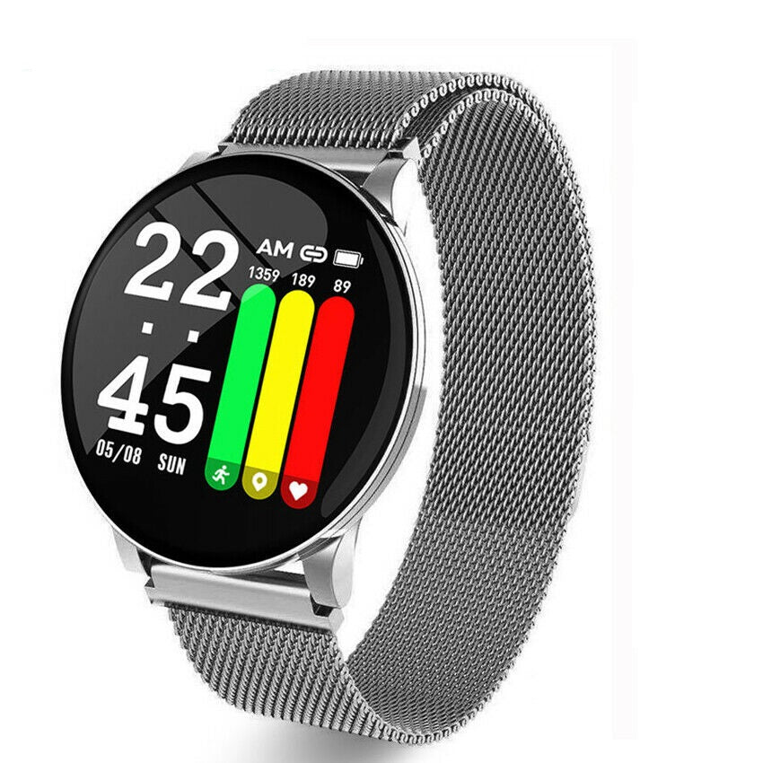 Ceas SmartWatch si Bratara Fitness SMART COLLECTION, Display 1.3 inch, Monitorizare pasi si distanta, Detectarea frecventei cardiace, Functie Anti-lost, Photo Control, Notificari apeluri/mesaje, Impermeabilitate IP67, Metalica Silver