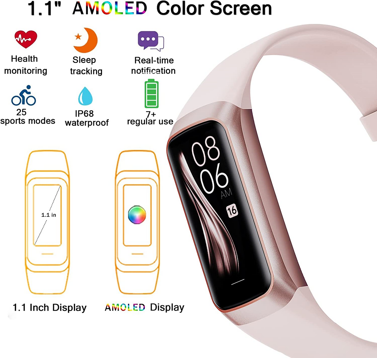 Ceas si Bratara Fitness Work Style IdealStore, Ecran AMOLED 1.1 inch, Preluare Apeluri si Mesaje Bluetooth, Monitorizare Ritm Cardiac si Somn, Temperatura Corporala, Pedometru, IP67, Alarma, Android-IOS, Long Battery, GOLD Edition