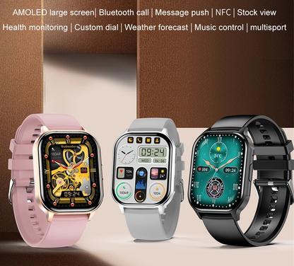 Smartwach XiaWatch idealSTORE, ecran AMOLED, Efectuare Apel Bluetooth HD, NFC, Asistent Vocal, Monitorizare Sanatate, Aplicatie Bursiera, Test Respiratie si Stres, Respingere Apel, Mod MultiSport, Silicon Negru