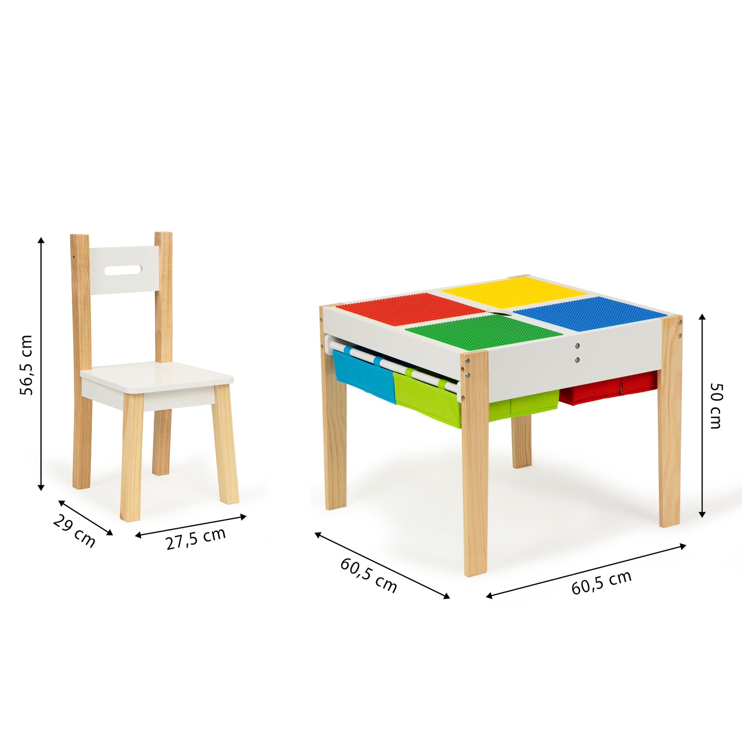 Set Masuta cu Scaune idealStore Funny Table, Blat MDF Detasabil, Masa Compartimentata, Picioare Solide din Pin, Scaune Confortabile, Rezistenta la Zgarieturi, Design Modern