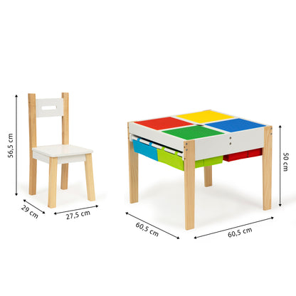 Set Masuta cu Scaune idealStore Funny Table, Blat MDF Detasabil, Masa Compartimentata, Picioare Solide din Pin, Scaune Confortabile, Rezistenta la Zgarieturi, Design Modern