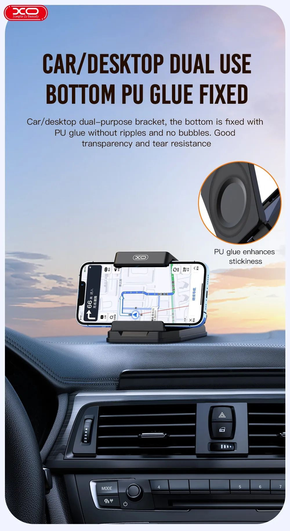 Suport auto pentru telefon sau tableta idealSTORE, Model Universal pentru orice tip de telefon, Din plastic de inalta calitate, Dublu anti-derapant, Stabil, Fixare prin banda cu adeziv, Unghiul este flexibil,, Negru