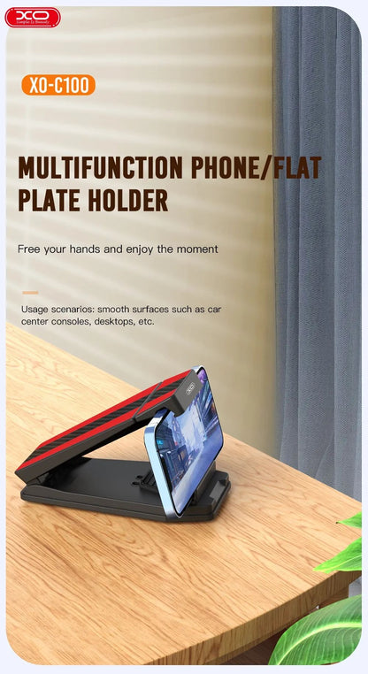 Suport auto pentru telefon sau tableta idealSTORE, Model Universal pentru orice tip de telefon, Din plastic de inalta calitate, Dublu anti-derapant, Stabil, Fixare prin banda cu adeziv, Unghiul este flexibil,, Negru