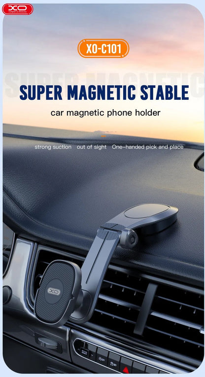 Suport auto magnetic pentru telefon idealSTORE, Model Universal pentru orice tip de telefon, Din plastic de inalta calitate, Unghiul este flexibil, Poate fi rotit atat orizontal cat si vertical, Negru