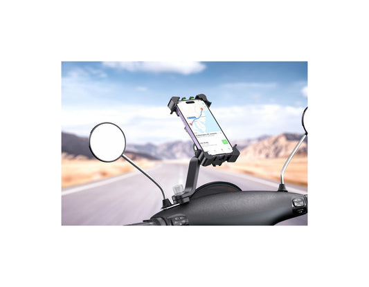 Suport telefon pentru motocicleta idealSTORE, Compatibil cu telefoanele de marimea 4.0-7.6 inch, Model universal pentru orice tip de telefon, Din plastic premium, Negru