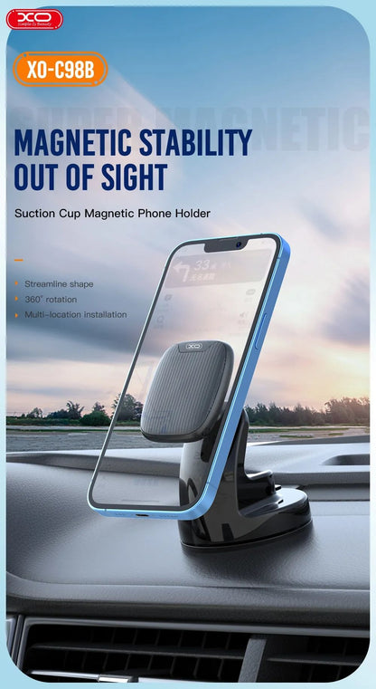 Suport auto magnetic pentru telefon idealSTORE, Model Universal pentru orice tip de telefon, Din plastic de inalta calitate, Unghiul este flexibil, Poate fi pozitionat in functie de necesitatea conducatorului auto, Negru