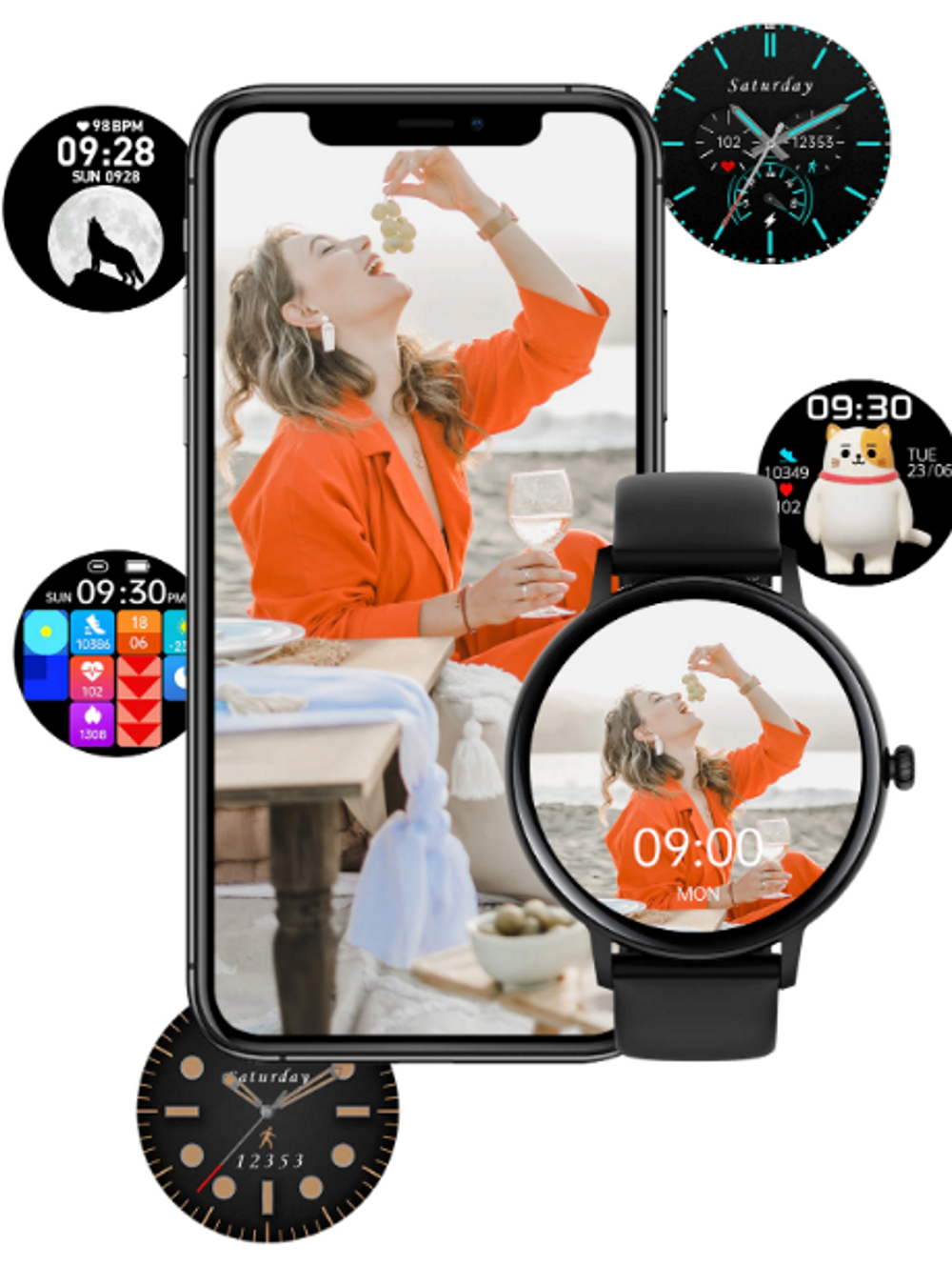 Ceas Smartwatch si Bratara Fitness XoXo idealSTORE, Ecran Tactil Complet IPS Apelare Bluetooth, Notificari Monitorizeaza Ritmul Cardiac, Oxigenul din Sange, Somn, Muzica, IP67, Multi-Sport, Asistent vocal, Android-IOS, Long Battery, Black Edition
