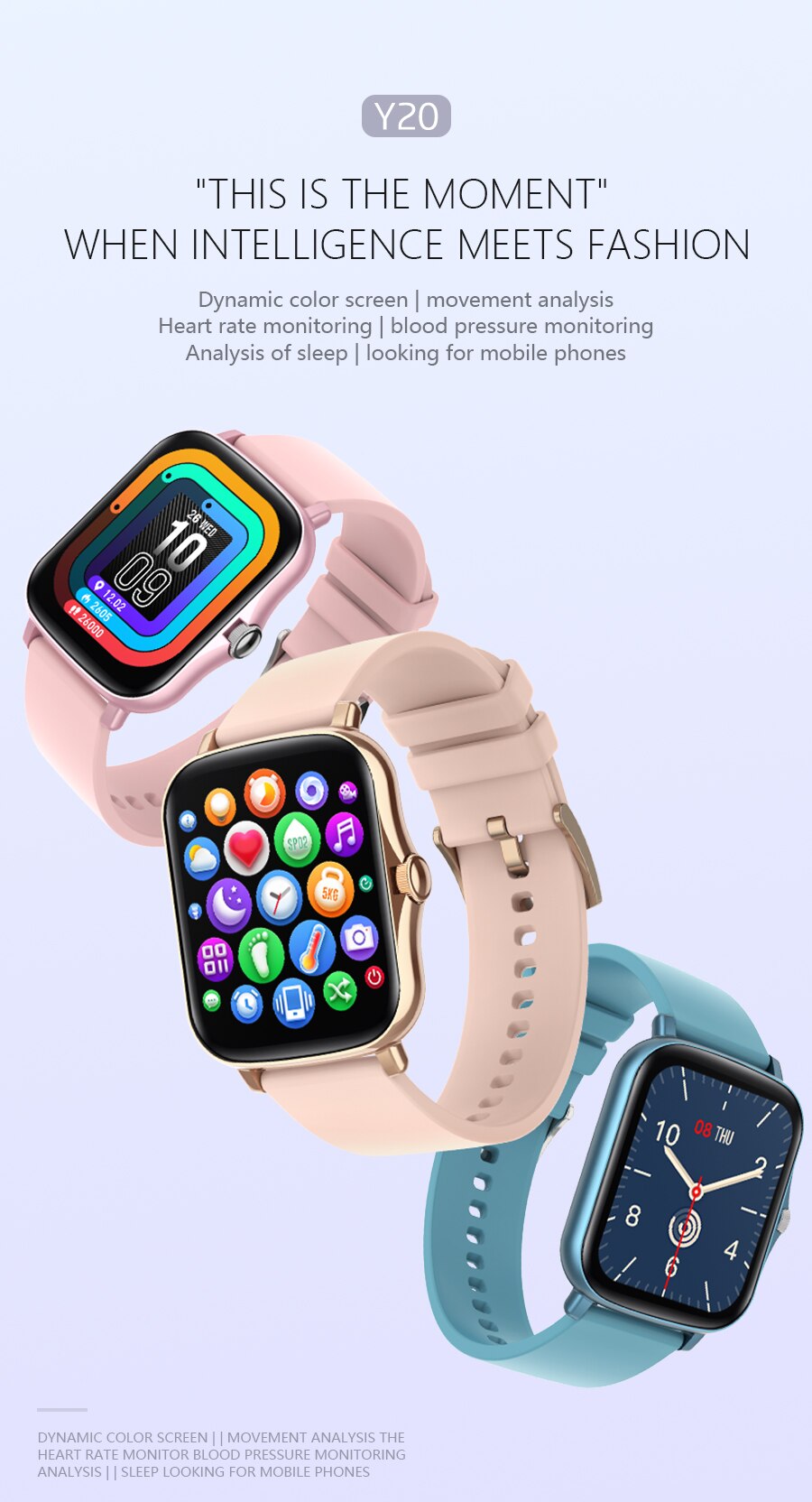 Ceas SmartWatch Y20 SquareStyle idealStore, Waterproof, Ecran HD, 1.7 inch, Compatibil Android/iOS, Bluetooth, Notificari, Sport, Pedometru, Monitorizeaza Ritmul Cardiac, Gold