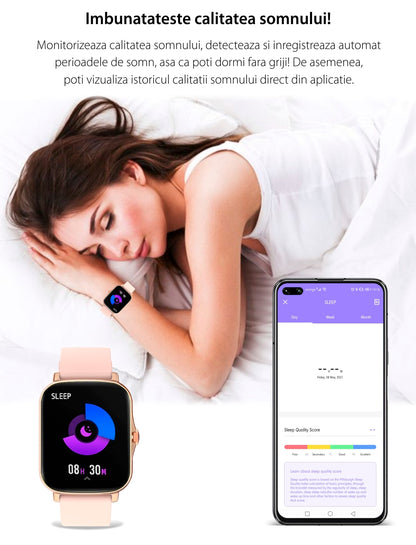 Ceas SmartWatch Y20 SquareStyle idealStore, Waterproof, Ecran Tactil HD, 1.7 inch, Compatibilitate Android/iOS, Bluetooth, Notificari Whatsapp/Facebook, Date Sincronizate, Mod Sport, Pedometru, Monitorizeaza Ritmul Cardiac, Negru
