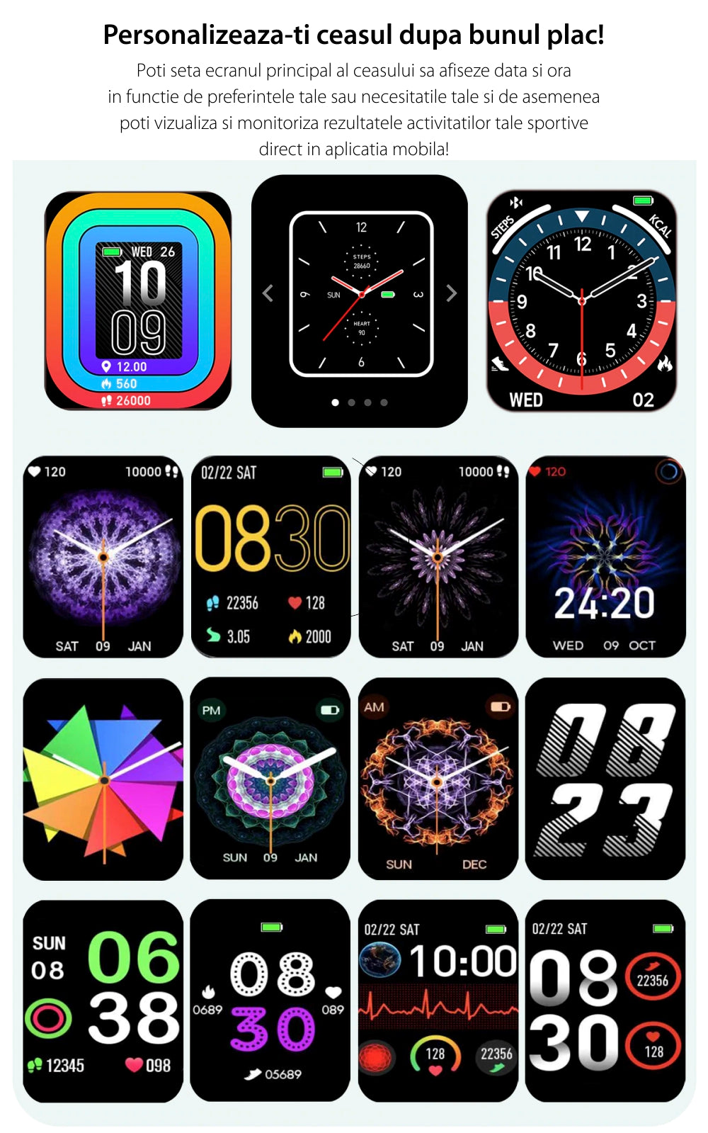 Ceas SmartWatch Y20 SquareStyle idealStore, Waterproof, Ecran Tactil HD, 1.7 inch, Compatibilitate Android/iOS, Bluetooth, Notificari Whatsapp/Facebook, Date Sincronizate, Mod Sport, Pedometru, Monitorizeaza Ritmul Cardiac, Negru