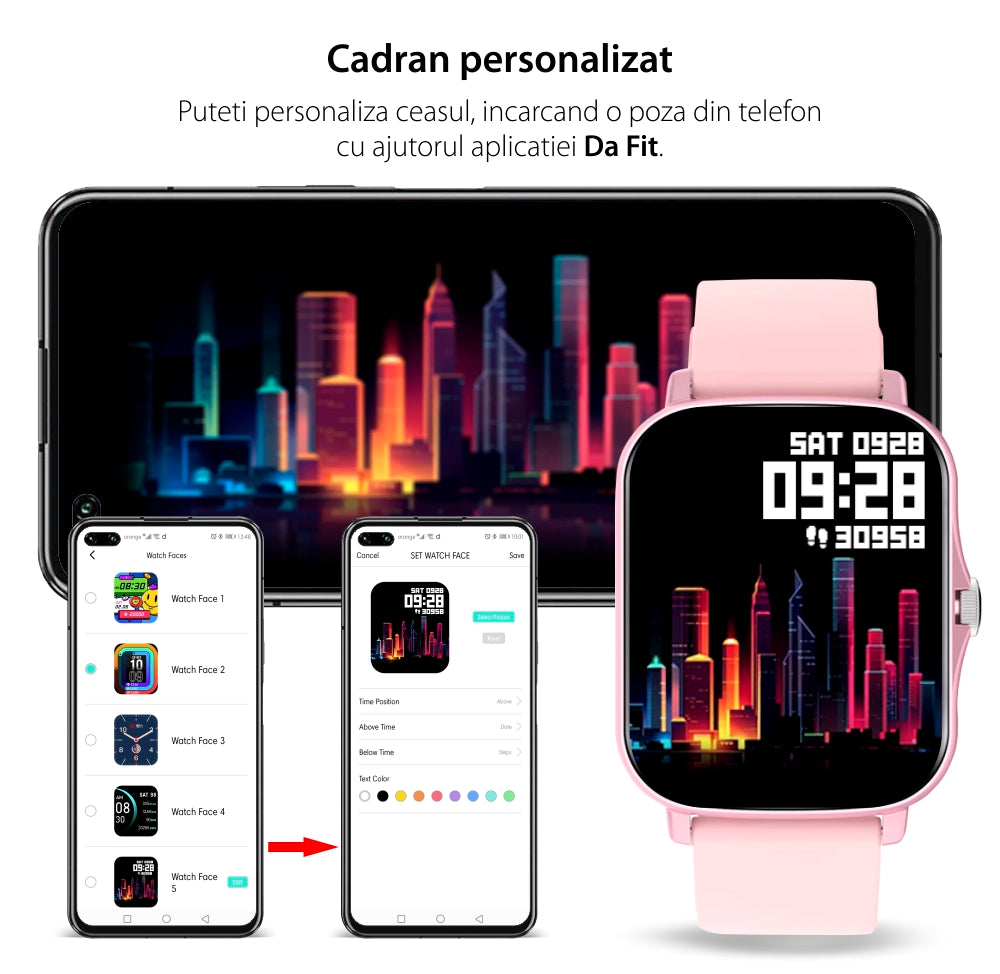 Ceas SmartWatch Y20 SquareStyle idealStore, Waterproof, Ecran Tactil HD, 1.7 inch, Compatibilitate Android/iOS, Bluetooth, Notificari Whatsapp/Facebook, Date Sincronizate, Mod Sport, Pedometru, Monitorizeaza Ritmul Cardiac