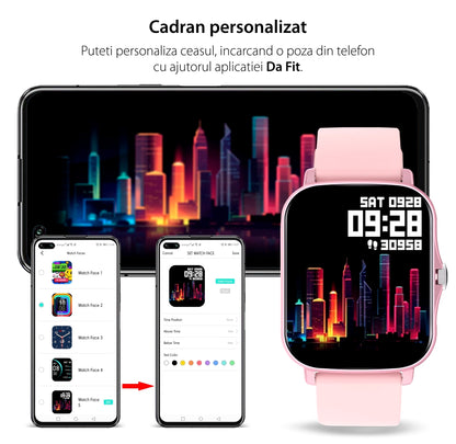 Ceas SmartWatch Y20 SquareStyle idealStore, Waterproof, Ecran Tactil HD, 1.7 inch, Compatibilitate Android/iOS, Bluetooth, Notificari Whatsapp/Facebook, Date Sincronizate, Mod Sport, Pedometru, Monitorizeaza Ritmul Cardiac