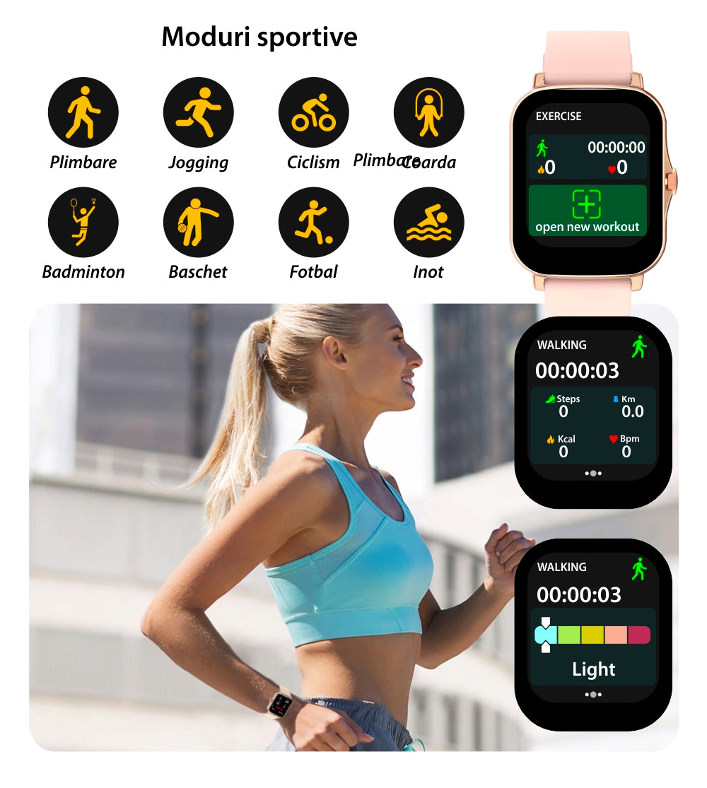 Ceas SmartWatch Y20 SquareStyle idealStore, Waterproof, Ecran Tactil HD, 1.7 inch, Compatibilitate Android/iOS, Bluetooth, Notificari Whatsapp/Facebook, Date Sincronizate, Mod Sport, Pedometru, Monitorizeaza Ritmul Cardiac