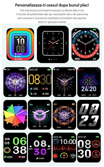 Ceas SmartWatch Y20 SquareStyle idealStore, Waterproof, Ecran Tactil HD, 1.7 inch, Compatibilitate Android/iOS, Bluetooth, Notificari Whatsapp/Facebook, Date Sincronizate, Mod Sport, Pedometru, Monitorizeaza Ritmul Cardiac