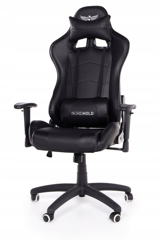 Scaun Gaming Reglabil cu mecanism TILT idealSTORE Racing eSPORT COLLECTION, Asigura pozitia si confortul corect al corpului, Echipat cu cotiere reglabile, perne confortabile, Posibilitatea modificarii unghiului spatarului pana la 180 , Negru