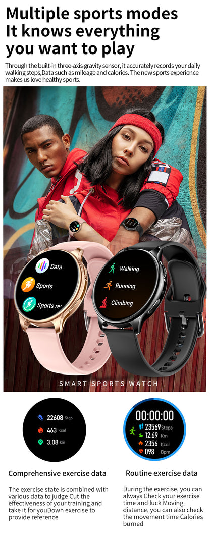 Smartwatch Yolo GOLD IdealStore Full HD, Ecran de 1,32 Inch cu rezolutie 360x360, Monitorizare tensiune arteriala si frecventa cardiaca, Rezistent la apa IP67, Preluare apeluri Bluetooth, Mod multi-sport, Sistem de operare Android sau IOS