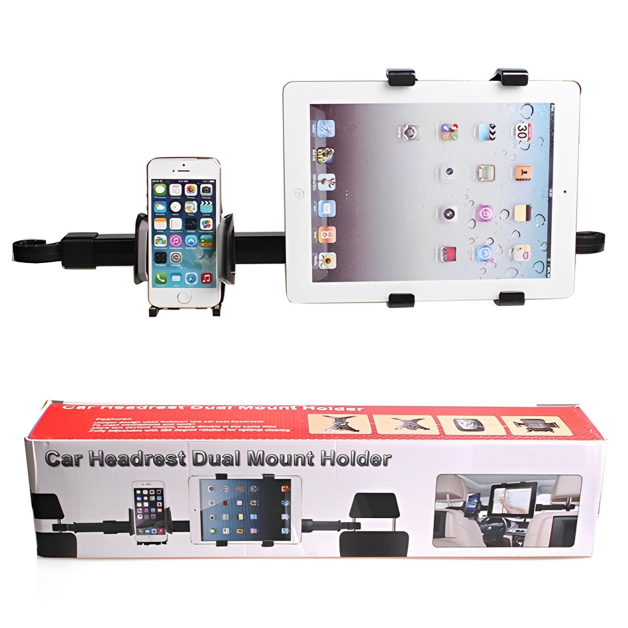 Suport auto pentru telefon si tableta idealSTORE, Prindere intre tetiere, Model Universal pentru orice tip de telefon, Din plastic de inalta calitate, Negru