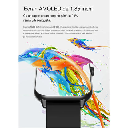 Smartwatch idealSTORE ZFit, Ecran AMOLED, Apel Bluetooth, Asistent Vocal, Functie Apel SOS, 100 Moduri Sportive, Monitorizare Sanatate, Memento Inteligent, Rezistent la apa IP67, Preluare Apeluri Telefonice, Bratara din Silicon, Culoare Albastru