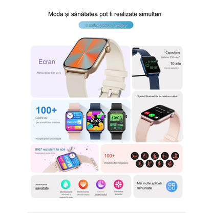 Smartwatch idealSTORE ZFit, Ecran AMOLED, Apel Bluetooth, Asistent Vocal, Functie Apel SOS, 100 Moduri Sportive, Monitorizare Sanatate, Memento Inteligent, Rezistent la apa IP67, Preluare Apeluri Telefonice, Bratara din Silicon, Culoare Albastru