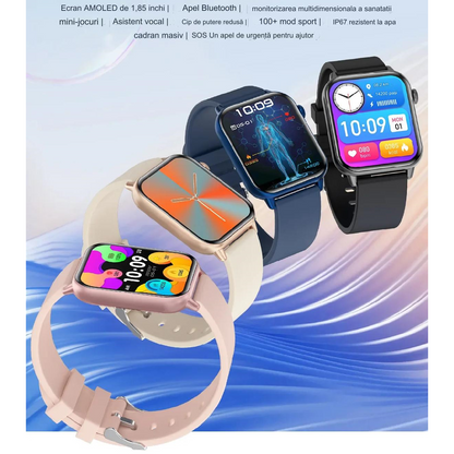 Smartwatch idealSTORE ZFit, Ecran AMOLED, Apel Bluetooth, Asistent Vocal, Functie Apel SOS, 100 Moduri Sportive, Monitorizare Sanatate, Memento Inteligent, Rezistent la apa IP67, Preluare Apeluri Telefonice, Bratara din Silicon, Culoare Bej