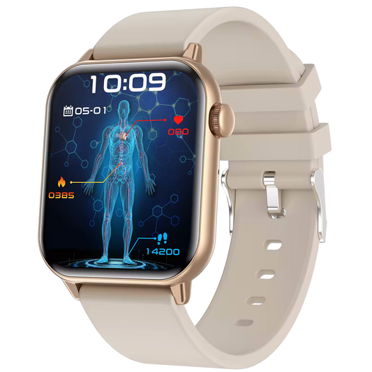 Smartwatch idealSTORE ZFit, Ecran AMOLED, Apel Bluetooth, Asistent Vocal, Functie Apel SOS, 100 Moduri Sportive, Monitorizare Sanatate, Memento Inteligent, Rezistent la apa IP67, Preluare Apeluri Telefonice, Bratara din Silicon, Culoare Bej
