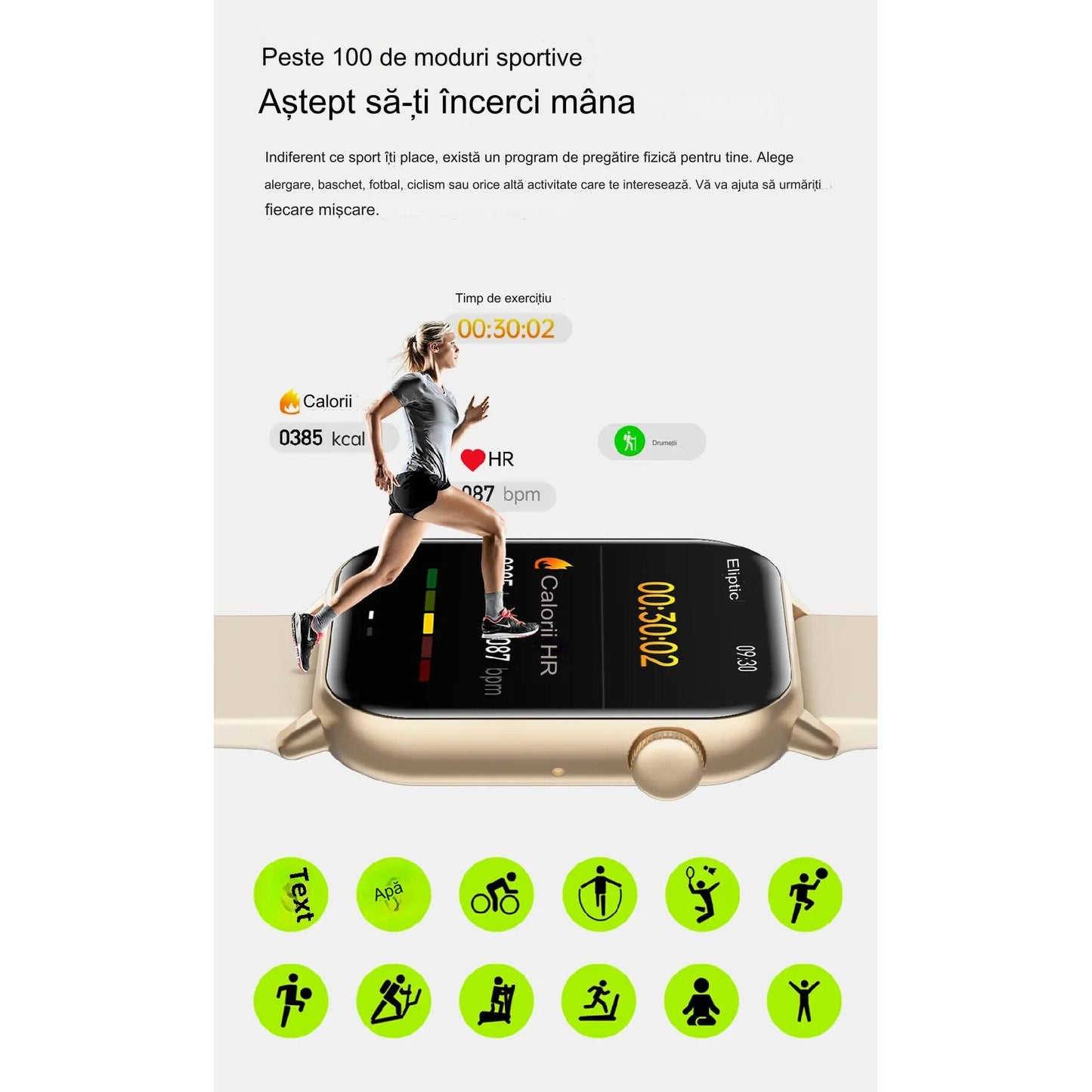 Smartwatch idealSTORE ZFit, Ecran AMOLED, Apel Bluetooth, Asistent Vocal, Functie Apel SOS, 100 Moduri Sportive, Monitorizare Sanatate, Memento Inteligent, Rezistent la apa IP67, Preluare Apeluri Telefonice, Bratara din Silicon, Culoare Roz