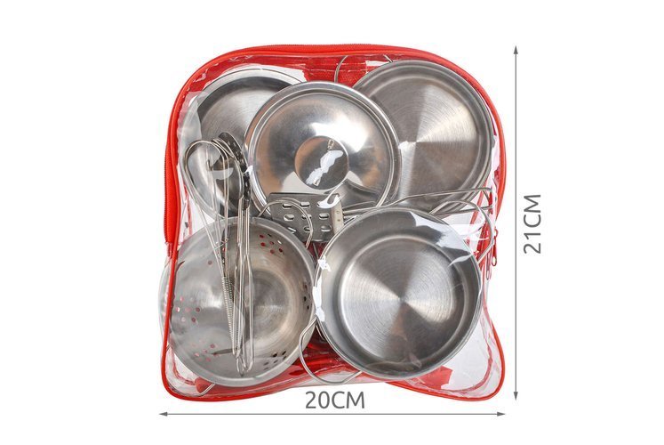 Set de Gatit idealSTORE cu vase si capac in dimensiuni diferite, tigaie si ustensile specifice, include o manusa si un suport termic vase fierbinti