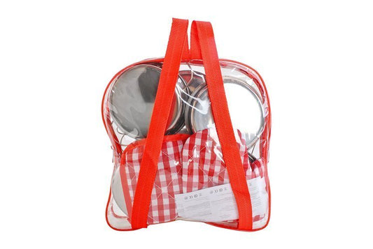 Set de Gatit idealSTORE cu vase si capac in dimensiuni diferite, tigaie si ustensile specifice, include o manusa si un suport termic vase fierbinti