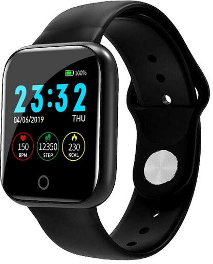 Ceas Smartwatch si Bratara Fitness Fashion Ideal 5.0, Monitorizare ritm cardiac si tensiune arteriala, Afisaj multiplu, Notificari apeluri/mesaje, Music Play Control, Silicon Negru
