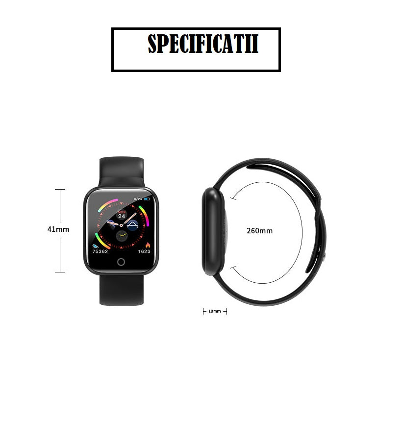Ceas Smartwatch si Bratara Fitness Fit Fashion I5, Alegere multipla a afisajului, Monitorizare ritm cardiac si tensiune arteriala, Notificari apeluri/mesaje, Asistenta Bluetooth, Music Play Control, Silicon Neagra