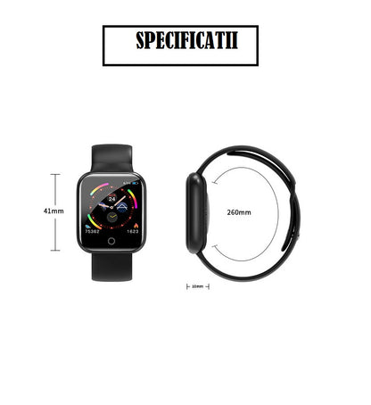 Ceas Smartwatch si Bratara Fitness Fit Fashion I5, Alegere multipla a afisajului, Monitorizare ritm cardiac si tensiune arteriala, Notificari apeluri/mesaje, Asistenta Bluetooth, Music Play Control, Silicon Neagra