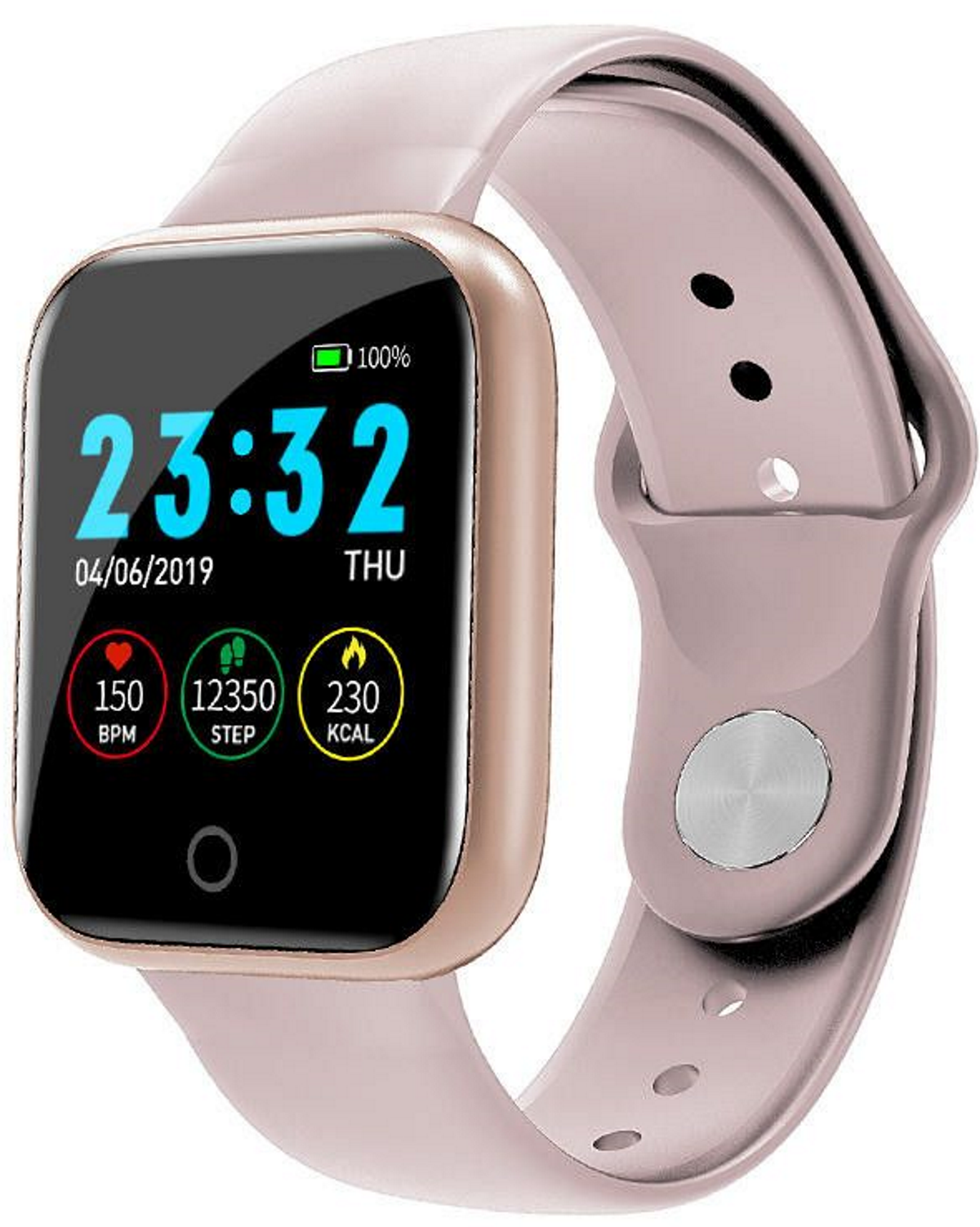 Ceas Smartwatch si Bratara Fitness Fit Fashion I5, Alegere multipla a afisajului, Monitorizare ritm cardiac si tensiune arteriala, Notificari apeluri/mesaje, Asistenta Bluetooth, Music Play Control, Silicon Rose Gold