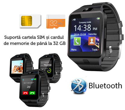 Smartwatch Metalic cu Telefon-micro sim IdealZen 9, Slot Card Micro-SD, Conectivitate Bluetooth 4.0, Display cu Touchscreen, Notificari WhatsApp, Apeluri, Mesaje, Camera 1,3 MPX, Monitorizare Somn, Sedentarism, Anti-pierdere, Facebook, Culoare Negru