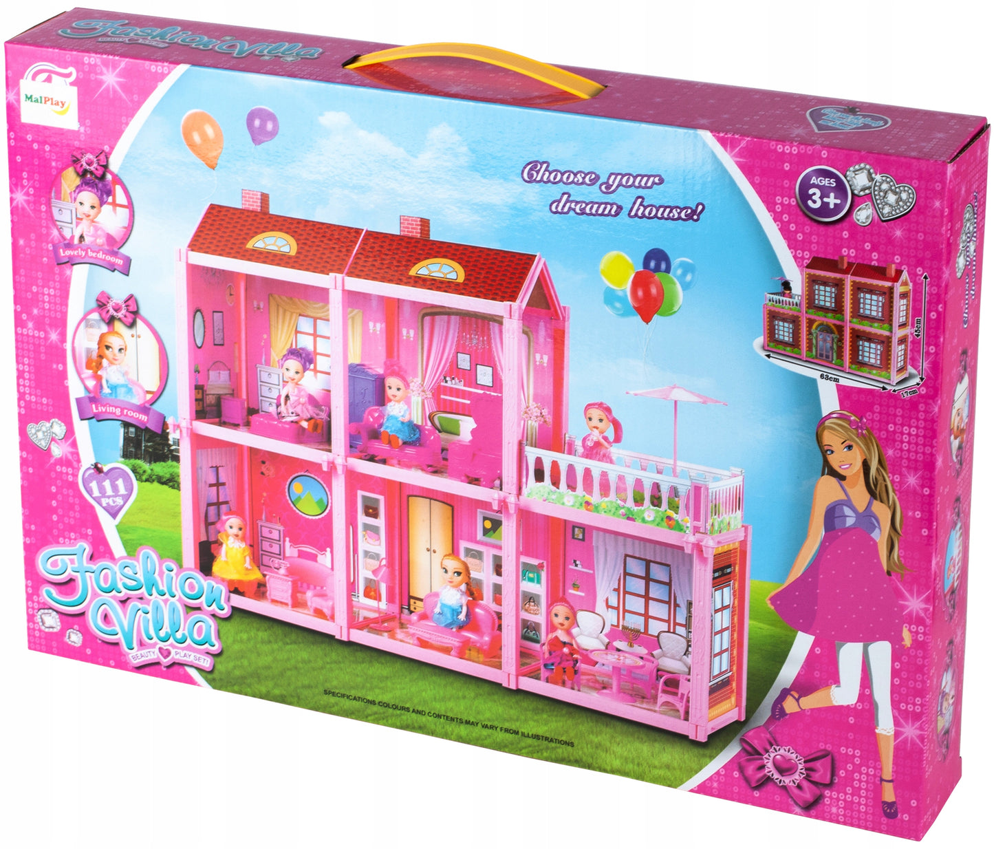 Casuta de Papusi cu Mobilier Dream House idealSTORE, Dimensiuni 46 x 60 x 17 cm, Include 5 camere, Terasa cu Umbrela, 13 Accesorii specifice casei, O Papusa Jucausa, Toate intr-un decor de poveste, Constructie Solida